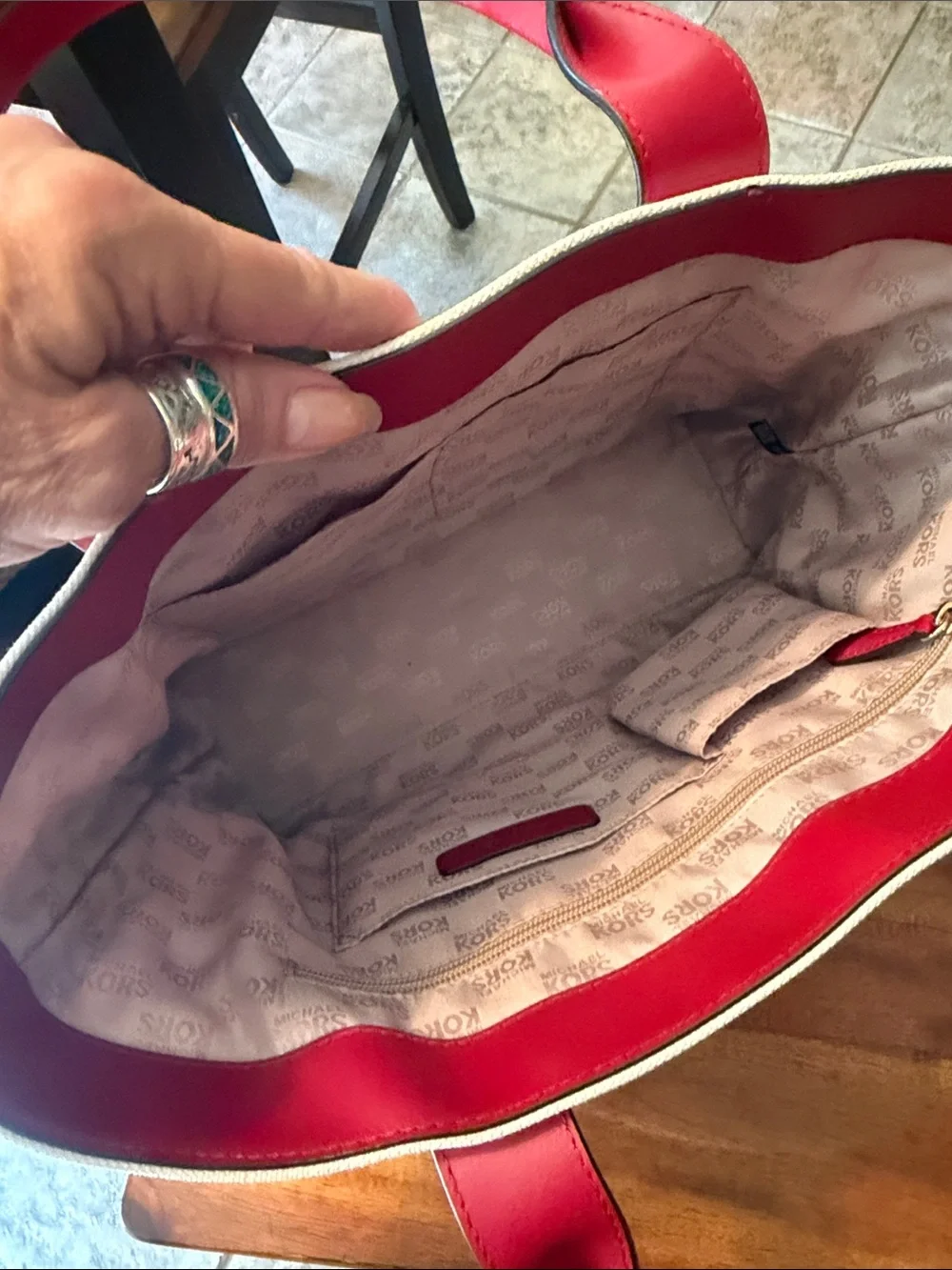 Michael Kors Red & White Striped Canvas Tote